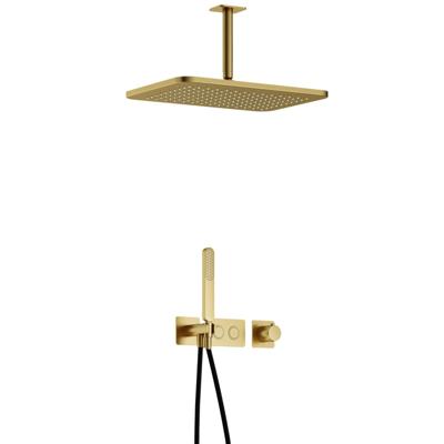 Hotbath Gal - GL106 - Inbouw Regendoucheset - Geborsteld Messing PVD - Thermostatisch - Plafondbuis 15 cm - Hoofddouche 270x400 mm - Staafhanddouche - met GL106