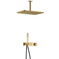 Hotbath Gal - GL106 - Inbouw Regendoucheset - Geborsteld Messing PVD - Thermostatisch - Plafondbuis 15 cm - Hoofddouche 270x400 mm - Staafhanddouche - met GL106