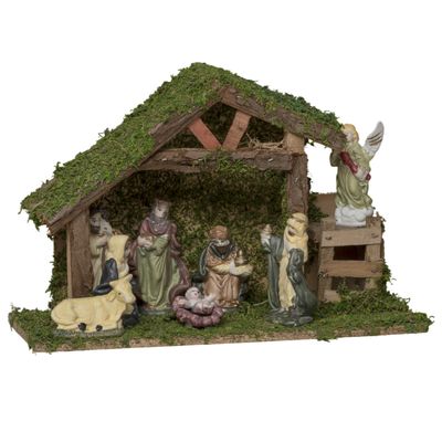 Complete kerststal - met 8x stuks beelden - 20,5 x 12,5 x 31,5 cm Complete kerststal - met 8x stuks beelden - 20,5 x 12,5 x 31,5 cm