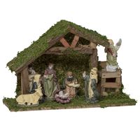 Complete kerststal - met 8x stuks beelden - 20,5 x 12,5 x 31,5 cm