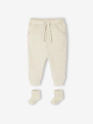 Effen set met broek en sokken gemêleerd beige