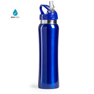 Drinkfles/waterfles Powerline - 800 ml - metallic blauw - RVS metaal - Sportfles bidon