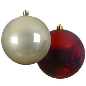 Grote decoratie kerstballen - 2x st - 20 cm- champagne en donkerrood -kunststof