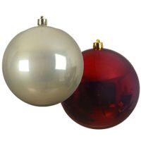 Grote decoratie kerstballen - 2x st - 20 cm- champagne en donkerrood -kunststof