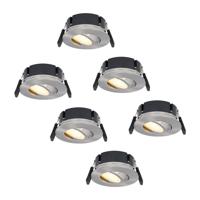 Set van 6 Napels LED inbouwspots Extra Plat (39mm) - 360° Kantelbaar - 8 Watt 570 Lumen - Dimbaar - IP65 Waterdicht voor Badkamer, binnen en buiten - RVS