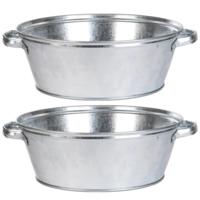 Ronde zilveren zinken drankemmers / drankkoelers - Set van 2x - 11 liter - Metalen emmers - thumbnail