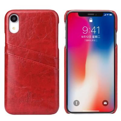 Fierre Shann retro olie Wax textuur PU lederen case voor iPhone XR met kaartsleuven (rood)