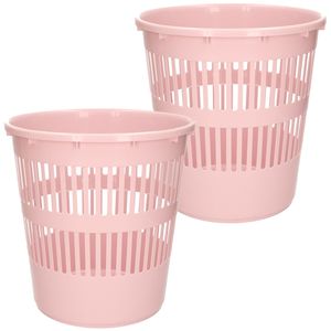 Afvalbak/vuilnisbak/kantoor prullenbak - 2x stuks - plastic - roze - 28 cm