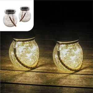 Gadgy Solar Lantaarn Craquelé Glas met 20 fairy lights – 2 st - Solar tuinverlichting dag/nacht sensor – 13.5 x Ø12 cm