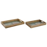Set van trays Home ESPRIT Blauw Natuurlijk Mangohout 43,5 x 27 x 5,5 cm (2 Stuks)