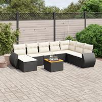 9-delige Loungeset met kussens poly rattan zwart