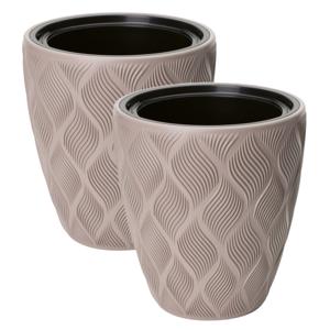 Form Plastic Plantenpot/bloempot Flow - 2x - kunststof - beige - D30 x H32 cm - met binnenpot