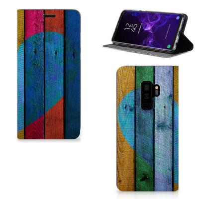 Samsung Galaxy S9 Plus Book | Wallet Case | Wood Heart - Cadeau voor je Vriend