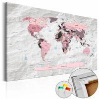 Afbeelding op kurk - Roze Continenten, Wereldkaart, Roze/Grijs, 1luik