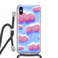 Roze wolken met vogels: iPhone XS Max Transparant Hoesje met koord