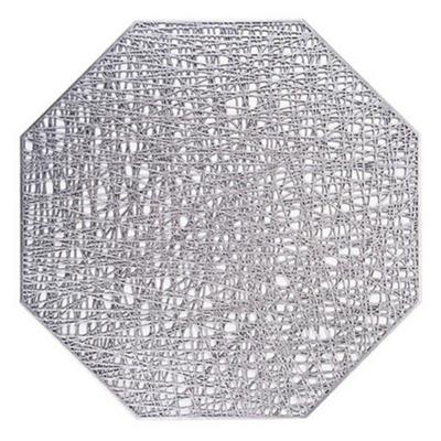 Pastorale achthoekige PVC geïsoleerde placemat creatieve holle placemat huishoudelijke tafel decoratie (zilver)