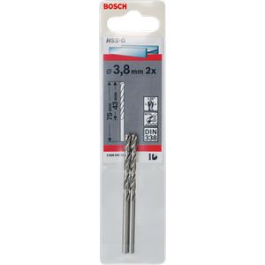 Bosch Accessories 2608585915 HSS Metaal-spiraalboor 3.8 mm Gezamenlijke lengte 75 mm Geslepen DIN 338 Cilinderschacht 2 stuk(s)