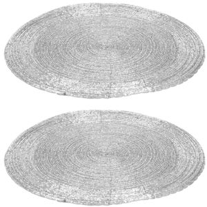 2x stuks placemats/onderleggers zilver rond D35 cm