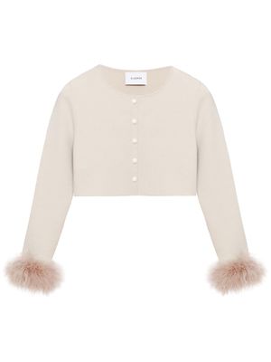 Sleeper cardigan orné de plumes à coupe crop - Tons neutres