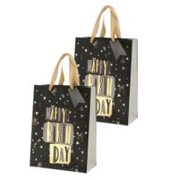 Set van 4x stuks papieren verjaardag giftbags/cadeau tasjes Happy Birthday zwart 17 x 23 x 9 cm