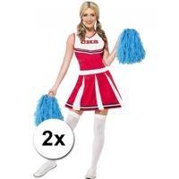 Cheerball - 2x - met ringgreep - blauw - 28 cm - pompom - Cheerleader verkleed accessoires