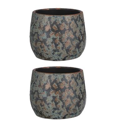Mica Decorations Bloempot - 2x stuks - keramiek - kamerplanten - koper - D19 x H15 cm - schaal Mica Decorations Bloempot - 2x stuks - keramiek - kamerplanten - koper - D19 x H15 cm - schaal