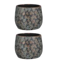 Mica Decorations Bloempot - 2x stuks - keramiek - kamerplanten - koper - D19 x H15 cm - schaal