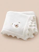1pc Baby Knitted Blanket, Cute Bear Embroidery Romantic Wavy Edge, Comfortable & Minimalist, Suitable For Stroller, All Seasons White / one-size