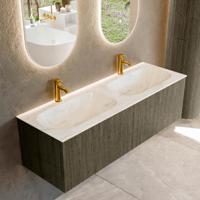 Badmeubel Mondiaz Kurve-Dlux | 140 cm cm | Meubelkleur Shadow | Wastafelkleur Ostra | Solid surface | Wasbak beiden zijden spoelbak | 2 kraangaten