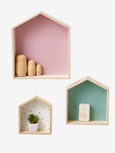 Set van 3 houten huisplanken effen roze