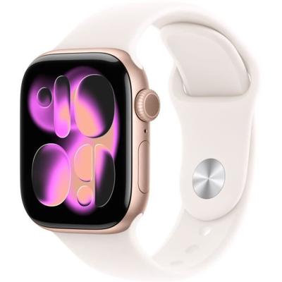 Apple Watch Series 11 GPS + Cellular - 42 mm - Roségouden aluminium kast - Lichtroze sportband - S/M