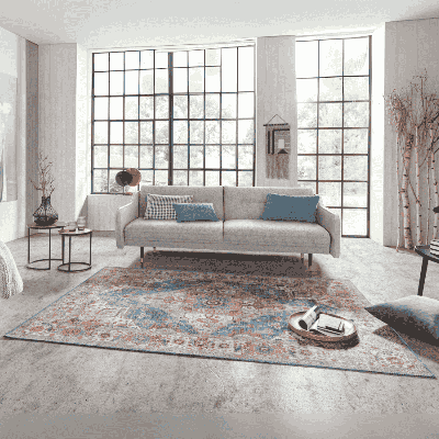 Vintage Vloerkleed Sylla - Blauw Meerkleurig 150x80cm - - Dekbed-Discounter.nl Vintage Vloerkleed Sylla - Blauw Meerkleurig 150x80cm - - Dekbed-Discounter.nl