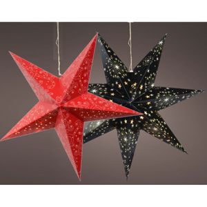 Verlichte kerststerren - 2x st - rood en zwart - 60 cm - papier - op batterijen