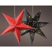 Verlichte kerststerren - 2x st - rood en zwart - 60 cm - papier - op batterijen - thumbnail