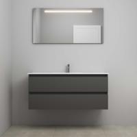 On-Line Badkamermeubelset - 120 cm - Voorgemonteerd - Porseleinen Wastafel - 1 Kraangat - Spiegel met LED-Verlichting - Mat Antraciet