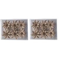 Bloemen op clip - 18x st - champagne - glitter - 8 cm - kerstversiering