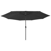 vidaXL Parasol met LED-verlichting en metalen paal 400 cm zwart - thumbnail