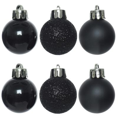 Decoris Mini kerstballen - 14x- zwart - D3 cm - kunststof Decoris Mini kerstballen - 14x- zwart - D3 cm - kunststof