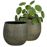 Mica decorations Bloempot / plantenpot Madeira - 2x - groen - terracotta - 18 cm - schubbenpatroon