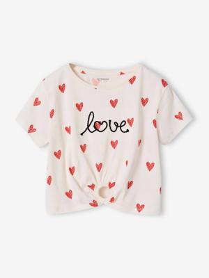 T-shirt voor meisjes met een sierlijke strikdetail ecru