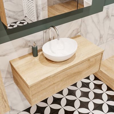 Mondiaz Lush Barco badmeubel Washed oak 100 cm 1 lade mdf 1 waskom midden 1 kraangat