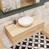 Mondiaz Lush Barco badmeubel Washed oak 100 cm 1 lade mdf 1 waskom midden 1 kraangat