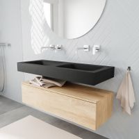 Mondiaz Alan badmeubel 120 cm washed oak 1 lade vrijhangend wastafel dubbel zonder kraangat zwart