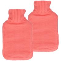 Warmwaterkruik met gebreide hoes - 2x - roze - 2 liter - heet water kruik