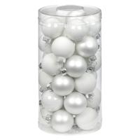 Kerstballen - klein formaat - 30x st - wit - D4 cm - glas - glans en mat