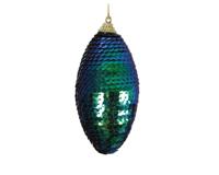 Kerstbal ovaal foam nachtblauw met pailletten 8 cm