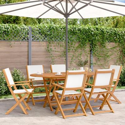 Tuinstoelen 6 st inklapbaar massief hout en stof crèmewit