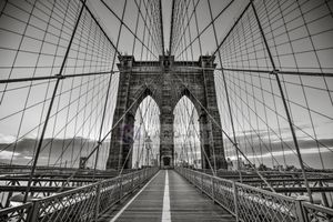 Karo-art Schilderij - Brooklyn Bridge Zwart Wit, New York, 3 maten , Premium print