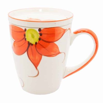 Theemok Keramiek Zonnebloem Oranje met Theeschaaltje