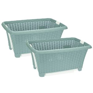 2x stuks kunststof wasmand op poten groen 38 liter 60 x 40 cm